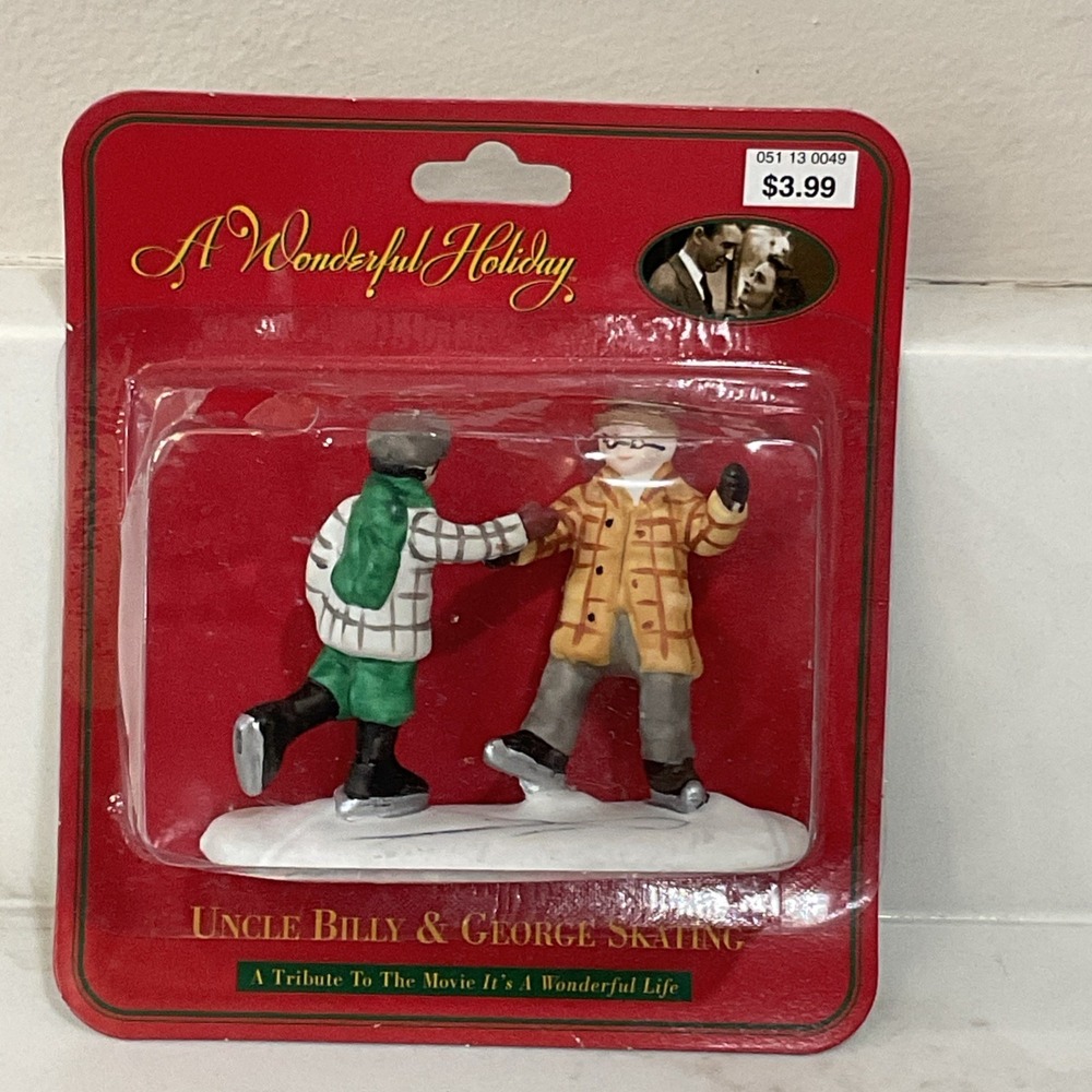 1998 It's A WONDERFUL LIFE Uncle Billy & George  Skating PORCELAIN FIGURE NEW